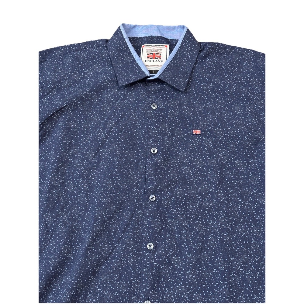 Social Premium England Mens XL Blue Dots Short Sleeve Button Up Union Jack Shirt